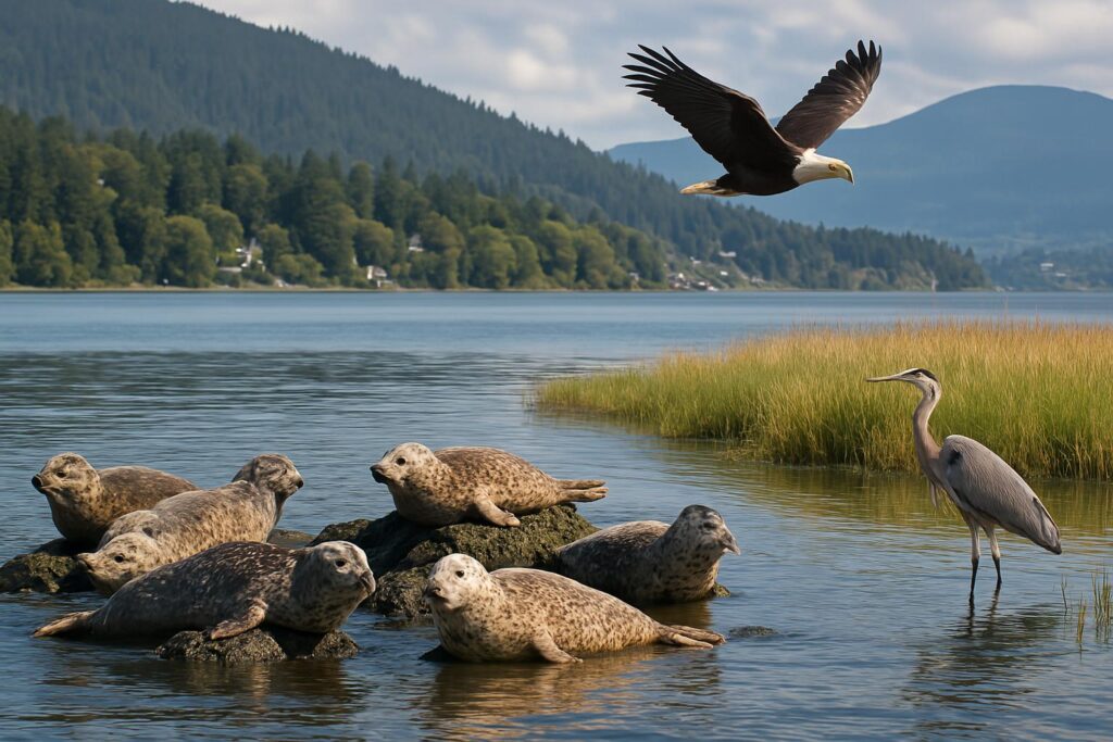 image of wild life eagle and sea lions