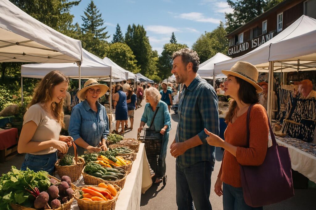 image of people at the market on galiano island