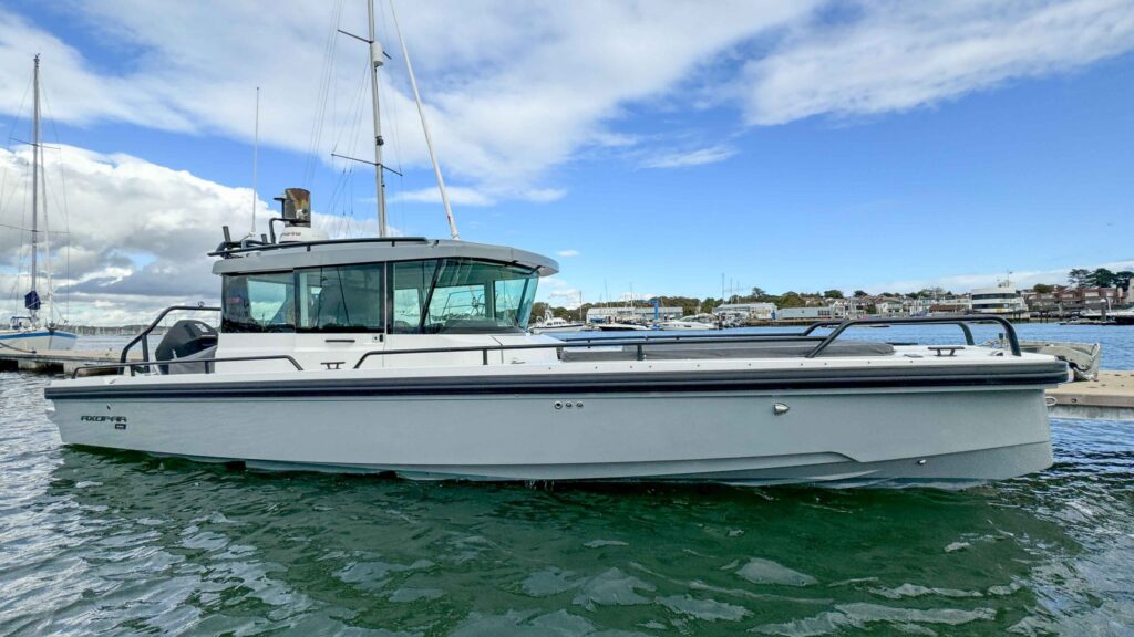 axopar boat parked in water